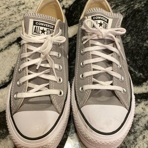 Womens light grey CONVERSE ALL STAR sneakers with white and black trim.